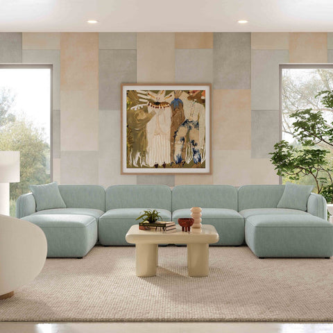 Travie Light Green Performance Corduroy Velvet 6-Piece Modular U-Sectional Model: TOV-L69185