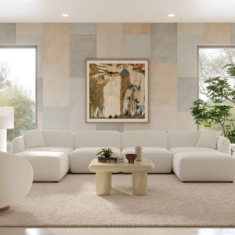 Travie Sand Upcycled Linen 6-Piece Modular U-Sectional Model: TOV-L69208