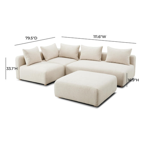 Hangover Cream Heavy Textured Fabric 4-Piece Modular Chaise Sectional Model: TOV-L69242-SEC1
