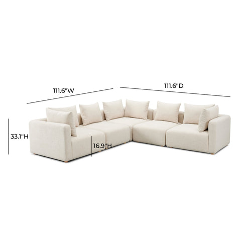 Hangover Cream Heavy Textured Fabric 5-Piece Modular L-Sectional Model: TOV-L69242-SEC2