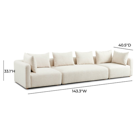 Hangover Cream Heavy Textured Fabric 145" Long Sofa Model: TOV-L69242-SO1