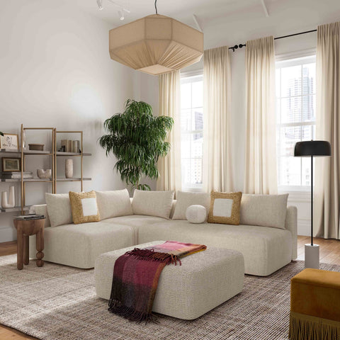 Hangover Cream Heavy Textured Fabric Ottoman Model: TOV-L69243