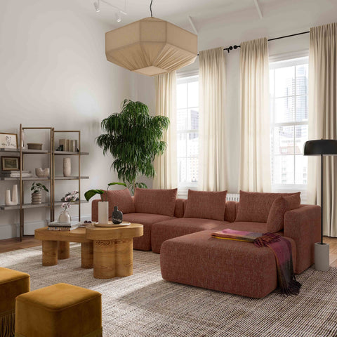 Hangover Sedona Red Textured Fabric 4-Piece Modular Sectional Model: TOV-L69244-SEC