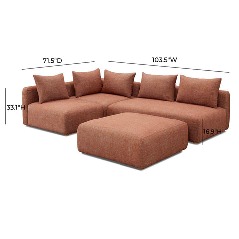 Hangover Sedona Red Textured Fabric 4-Piece Modular Chaise Sectional Model: TOV-L69244-SEC1