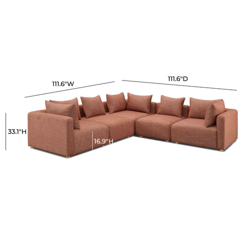 Hangover Sedona Red Textured Fabric 5-Piece Modular L-Sectional Model: TOV-L69244-SEC2