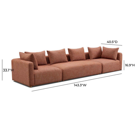 Hangover Sedona Red Textured Fabric 145" Long Sofa Model: TOV-L69244-SO1