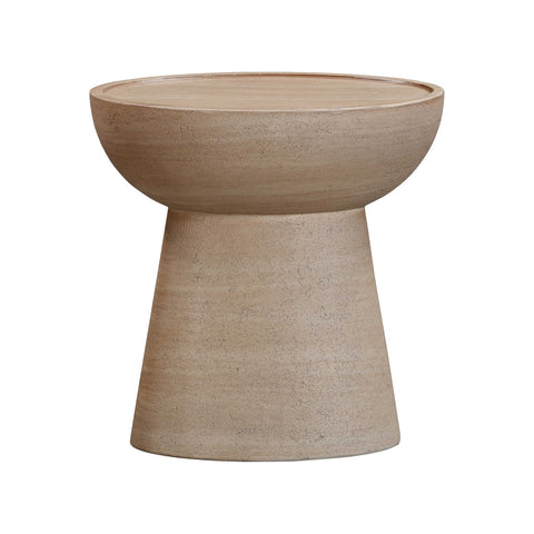 Eclipse Textured Faux Travertine Indoor / Outdoor Side Table Model: TOV-O54274