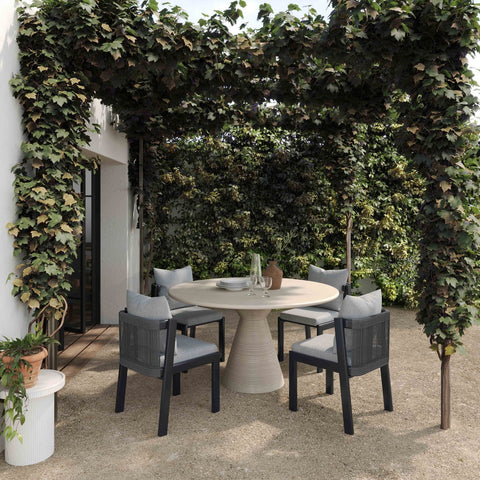 Fern Beige Textured Faux Plaster Concrete Indoor / Outdoor 47" Round Dining Table Model: TOV-O54277