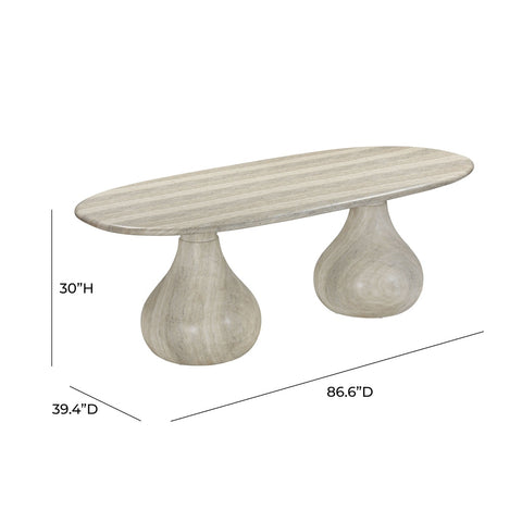 Smooch Faux Travertine Indoor / Outdoor 87" Oval Dining Table Model: TOV-O54286