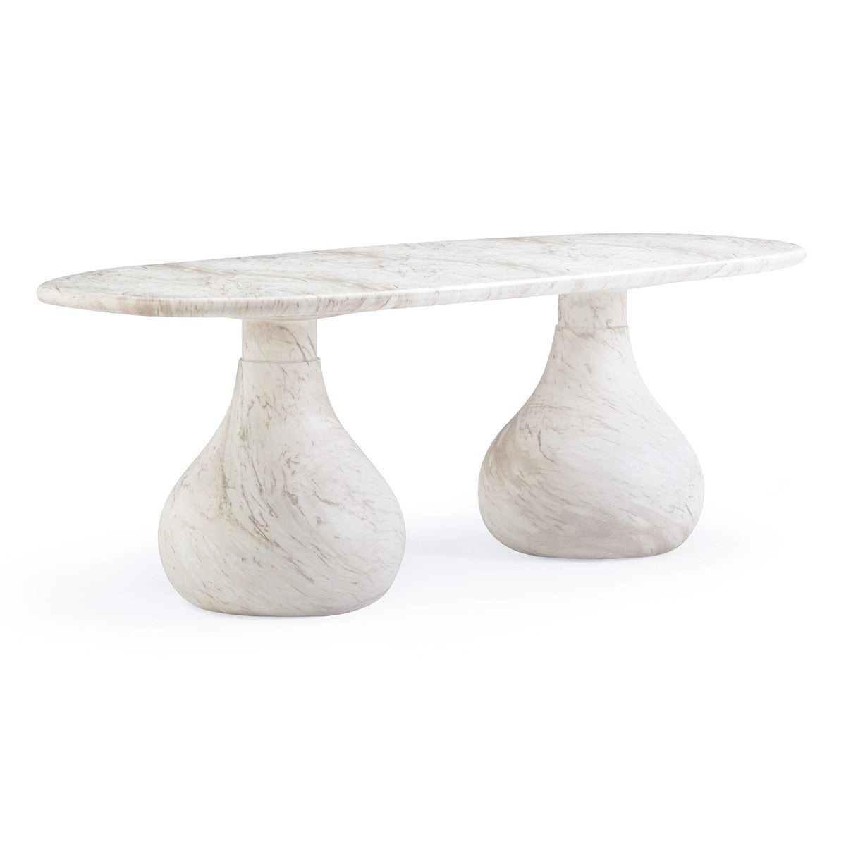 Smooch White Marble Print Indoor / Outdoor 87" Oval Dining Table Model: TOV-O54488
