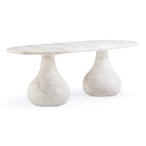 Smooch White Marble Print Indoor / Outdoor 87" Oval Dining Table Model: TOV-O54488
