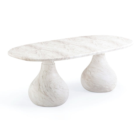 Smooch White Marble Print Indoor / Outdoor 87" Oval Dining Table Model: TOV-O54488