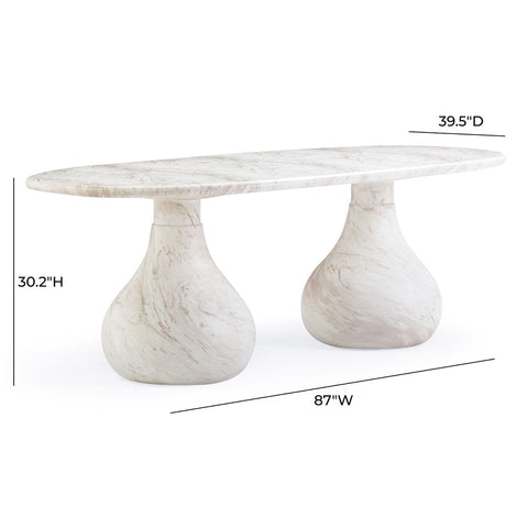 Smooch White Marble Print Indoor / Outdoor 87" Oval Dining Table Model: TOV-O54488