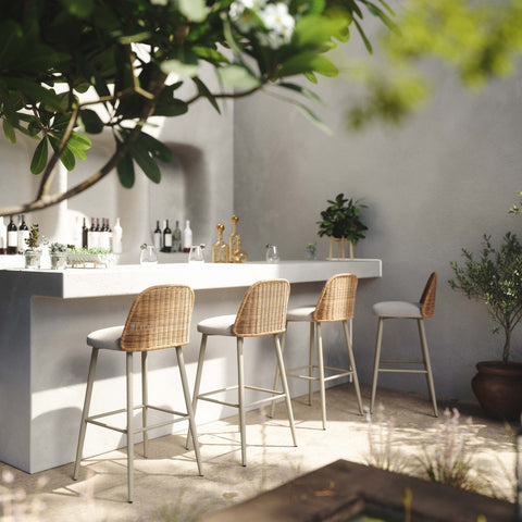 Alexa Cream Performance Fabric Outdoor Barstool Model: TOV-O68961