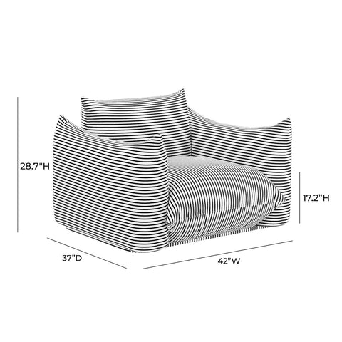 Saint Tropez Pearl and Black Striped Stuffed Outdoor Armchair Model: TOV-O68963