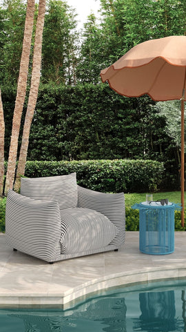 Saint Tropez Pearl and Black Striped Stuffed Outdoor Armchair Model: TOV-O68963