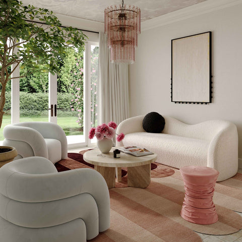 Bounce Rose Pink Ruched Velvet Adjustable Ottoman Model: TOV-O68972