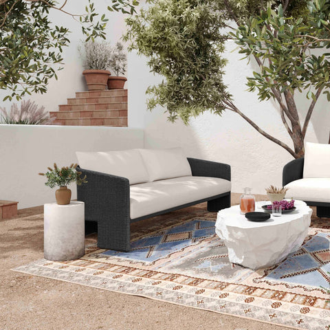Alexa Black Rattan Performance Fabric Outdoor Sofa Model: TOV-O69283