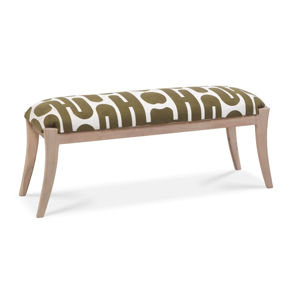 Arielle Olive & White Embroidered Bench Model: TOV-OC18726