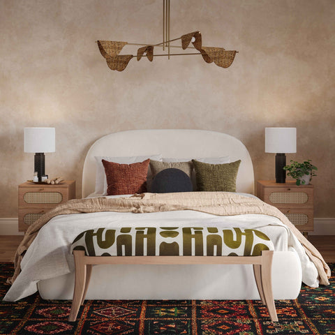 Arielle Olive & White Embroidered Bench Model: TOV-OC18726