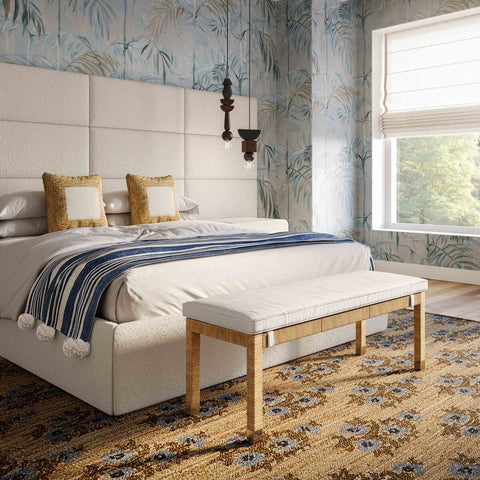 Amara Natural Woven Rattan Performance Fabric Bench Model: TOV-OC21012