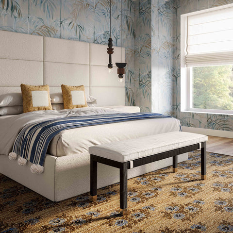 Amara Charcoal Woven Rattan Performance Fabric Bench Model: TOV-OC21013