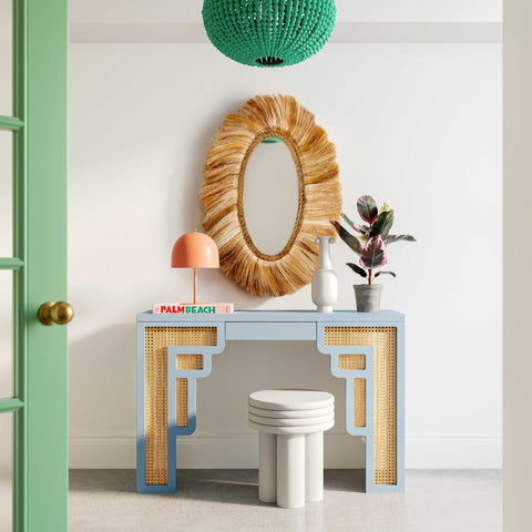 Suzie Pastel Blue & Rattan Console Table Model: TOV-OC54209