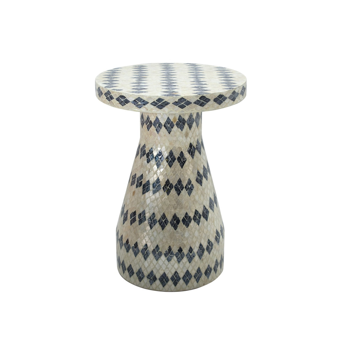 Halio Cream & Blue Checkered Shell Side Table Model: TOV-OC54309