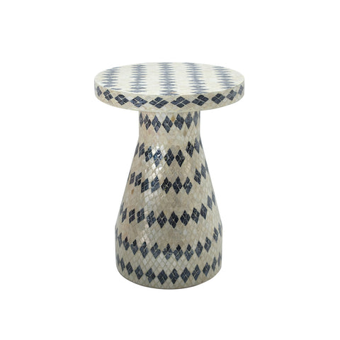 Halio Cream & Blue Checkered Shell Side Table Model: TOV-OC54309