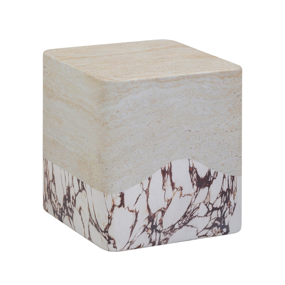 Brut Travertine & Breccia Concrete Indoor / Outdoor Side Table Model: TOV-OC54357