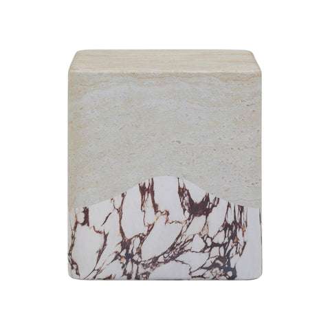 Brut Travertine & Breccia Concrete Indoor / Outdoor Side Table Model: TOV-OC54357