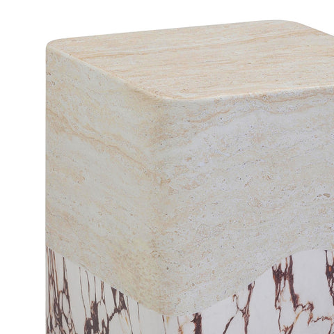 Brut Travertine & Breccia Concrete Indoor / Outdoor Side Table Model: TOV-OC54357