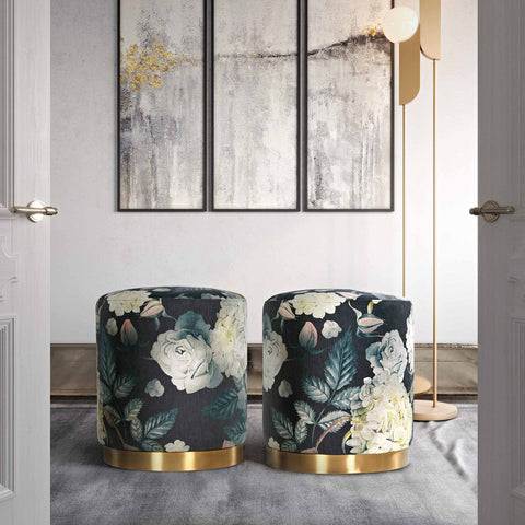 Opal Floral Velvet Ottoman -Gold Base Model: TOV-OC6308