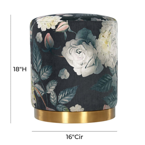 Opal Floral Velvet Ottoman -Gold Base Model: TOV-OC6308