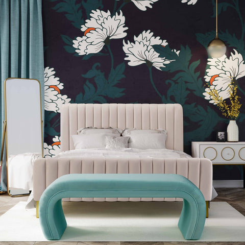 Kenya Bright Blue Velvet Bench Model: TOV-OC6380