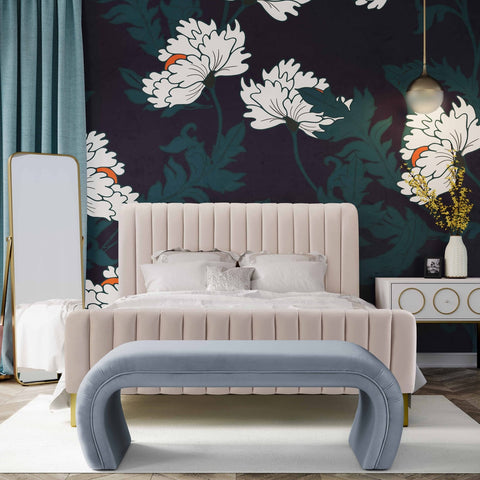 Kenya Sea Blue Velvet Bench Model: TOV-OC6381