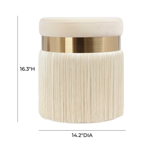 Melody Cream Tasseled Ottoman Model: TOV-OC68213