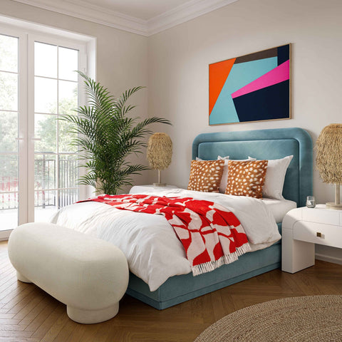 Mara Cream Vegan Shearling Ottoman Model: TOV-OC68538