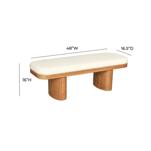 Ollie White Performance Boucle Wooden Bench Model: TOV-OC68605