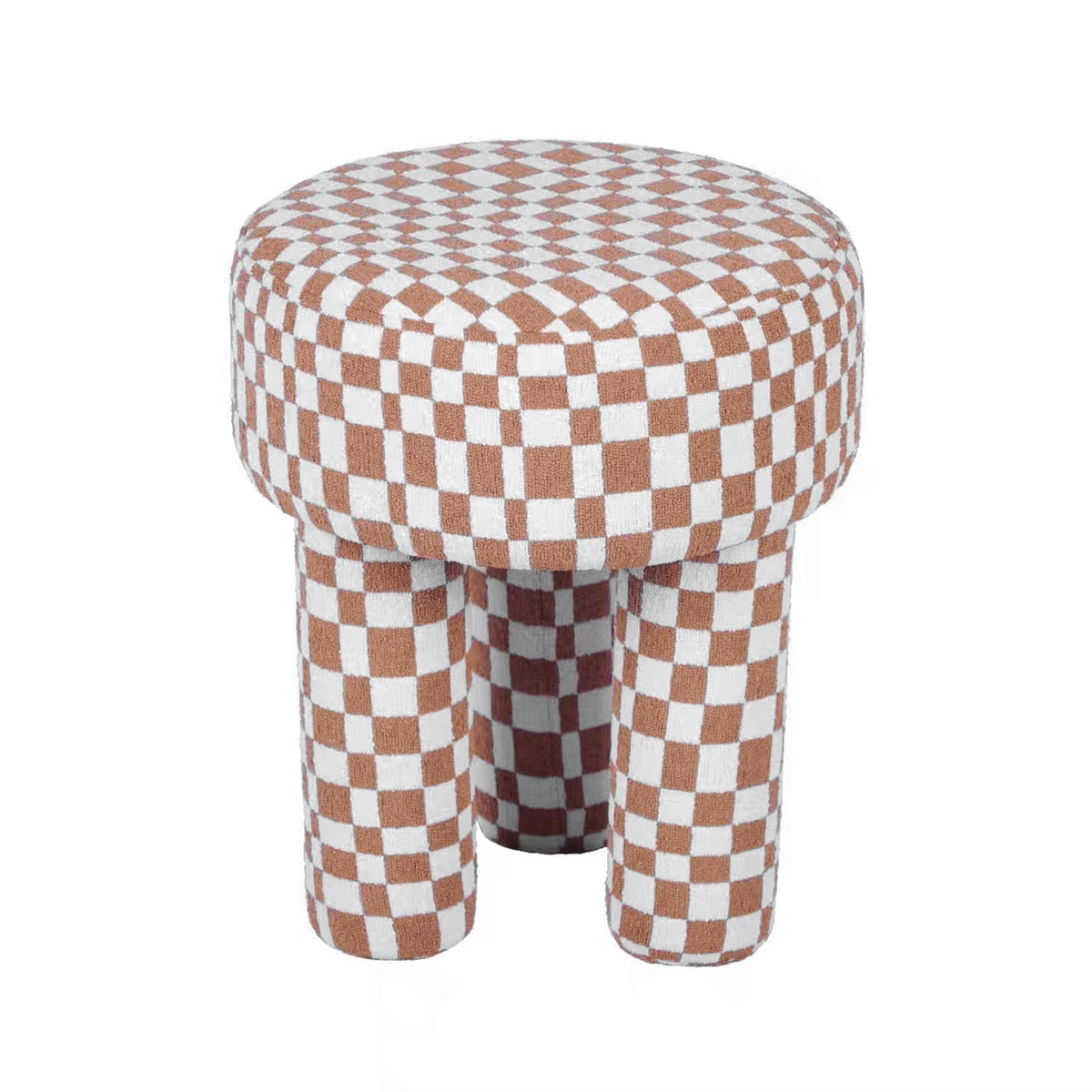 Claire Brown Checkered Boucle Stool Model: TOV-OC68756