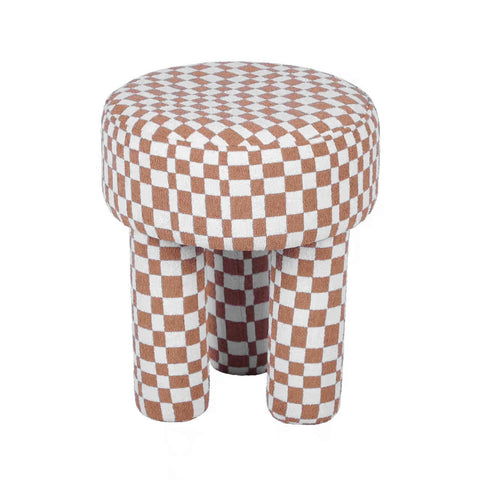 Claire Brown Checkered Boucle Stool Model: TOV-OC68756