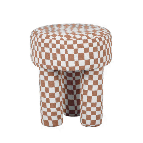 Claire Brown Checkered Boucle Stool Model: TOV-OC68756