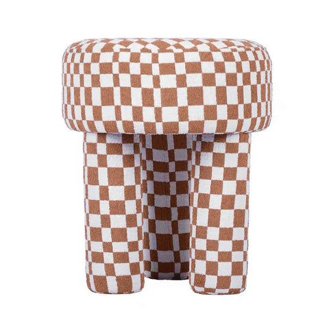 Claire Brown Checkered Boucle Stool Model: TOV-OC68756