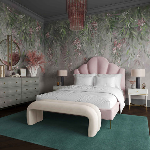 Leigh Cream Velvet Channeled Bench Model: TOV-OC68824