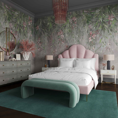 Leigh Green Velvet Channeled Bench Model: TOV-OC68825