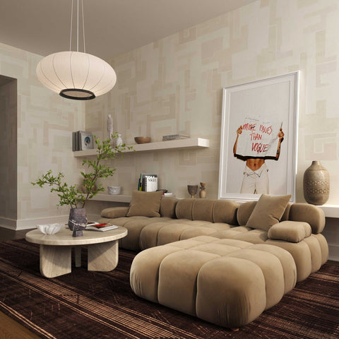 Calliope Cafe Au Lait Performance Velvet Modular Ottoman Model: TOV-OC69016