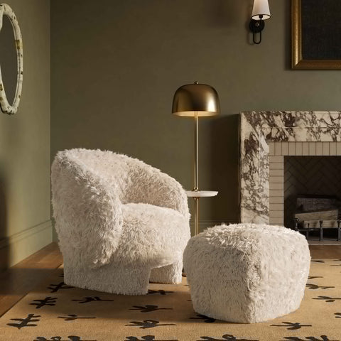 Britt Natural Vegan Shearling Ottoman Model: TOV-OC69026
