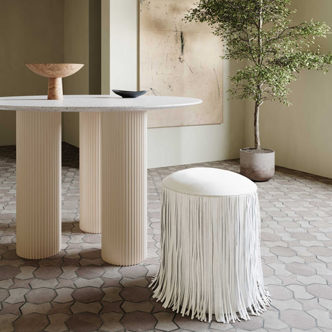 Shag Me Ivory Performance Vegan Leather Ottoman Model: TOV-OC69191