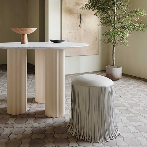 Shag Me Grey Performance Vegan Leather Ottoman Model: TOV-OC69192