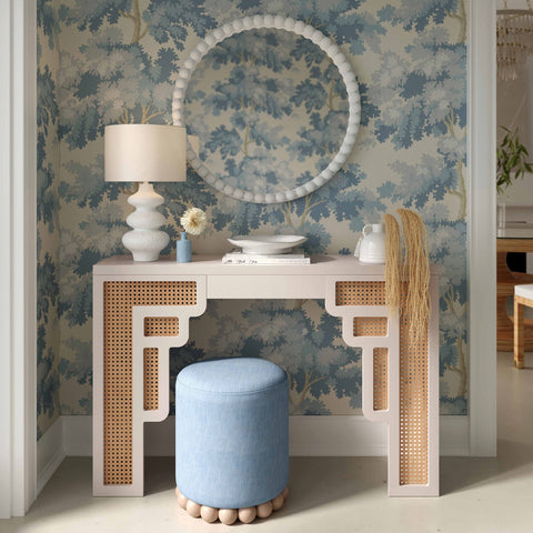 Dex Faded Blue Upcycled Fabric Ottoman Model: TOV-OC69194